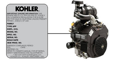 Серийный номер на двигателе KOHLER с горизонтальным валом
